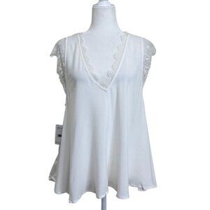 Free People Womens Sleeveless Lace Trimmed Top White Size M New with Tags